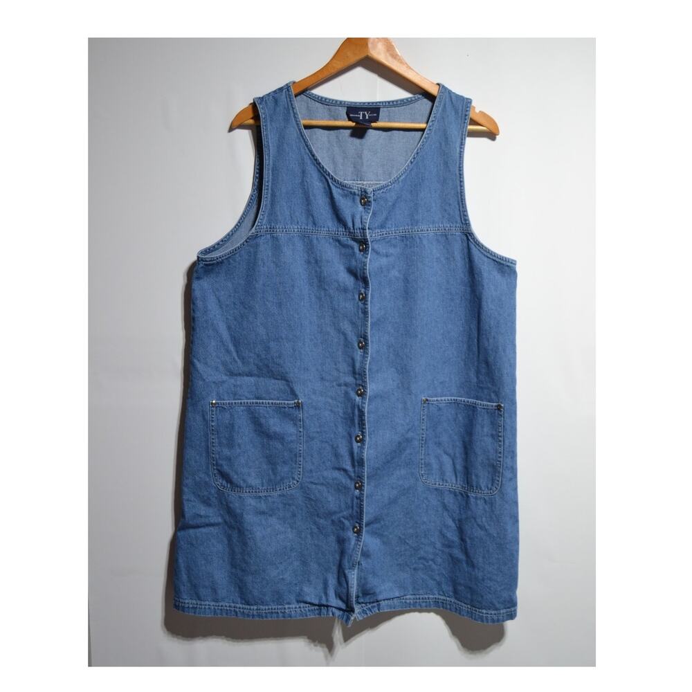 TY Original Wear Vintage Denim Jumper Midi Dress Size 1X Lagonlook Cottage